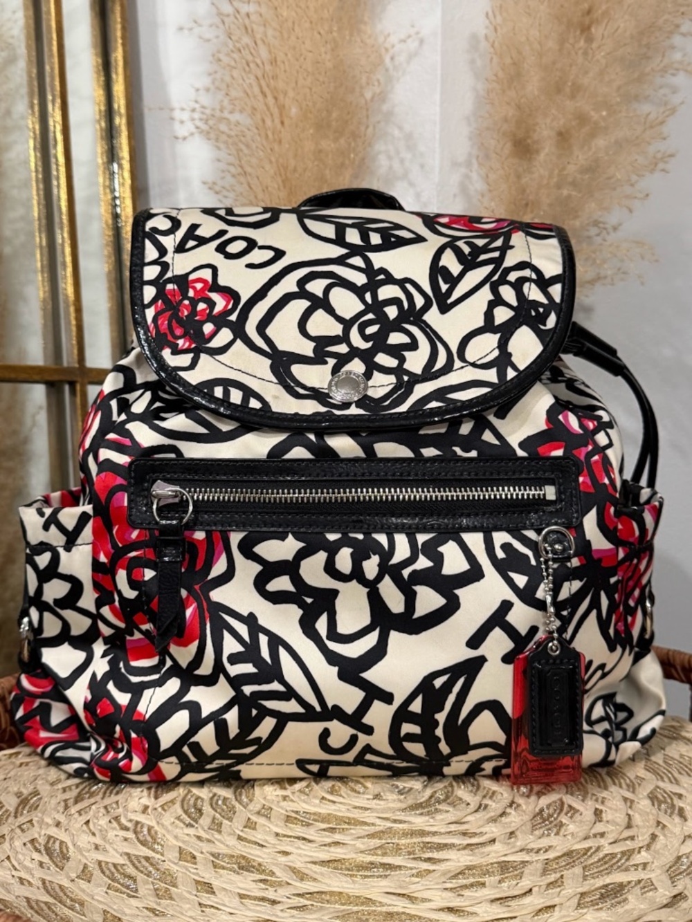 Coach Poppy Daisy Floral Graffiti Leather Trim Sateen Backpack Model F16582 - Picture 12 of 12
